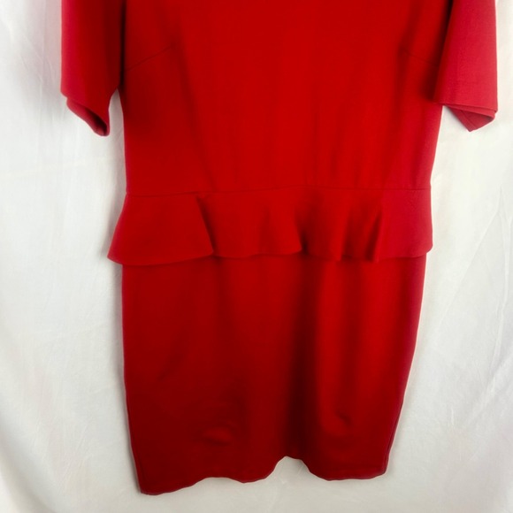 Talbots Refined Ponte Peplum Sheath Dress Women 12 Red Short Sleeve Knee Stretch - Picture 4 of 9